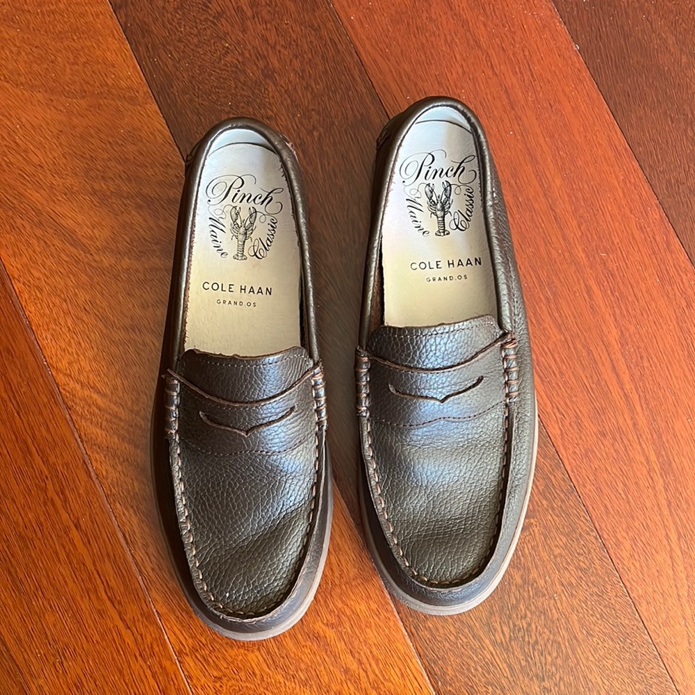 COLE HAAN Grand Os Pinch Marine Classic Brown Leather Boat Loafers